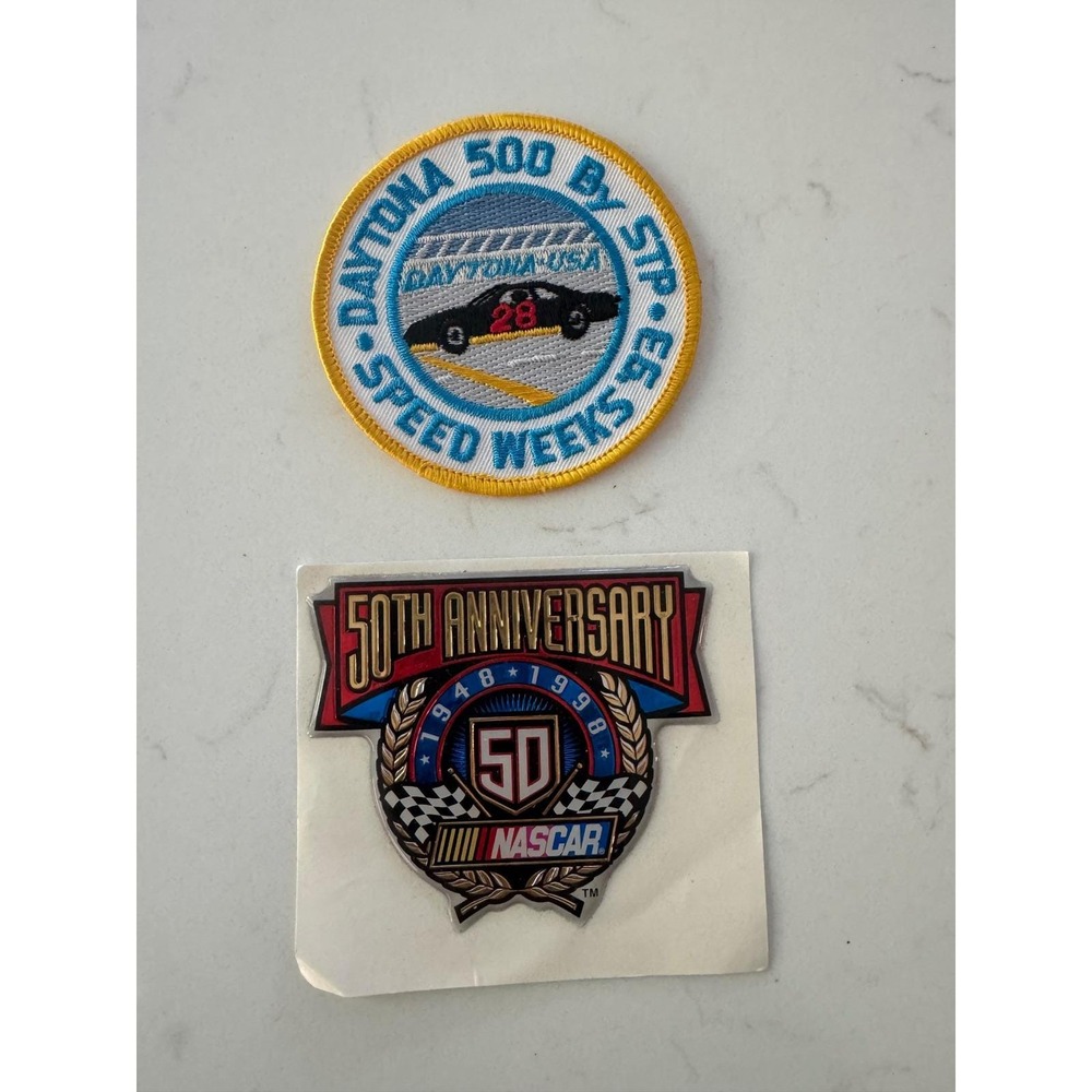 Vintage NASCAR Daytona 500 1993 Patch and 50th Anniversary 1998 Sticker Set